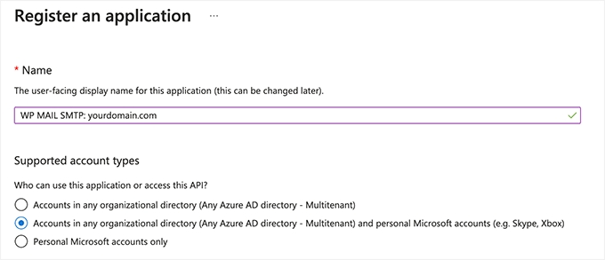 Enter a name and select supported account types